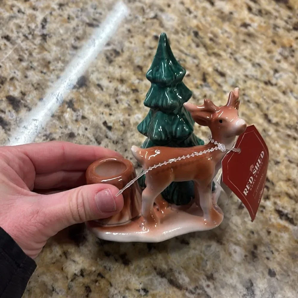 NWT Red Barn Cast Iron Winter Deer Candle holder